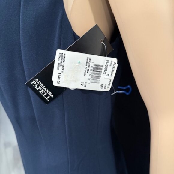 Adrianna Papell Navy Pleated Midi Dress – Size 12 - Picture 9 of 11